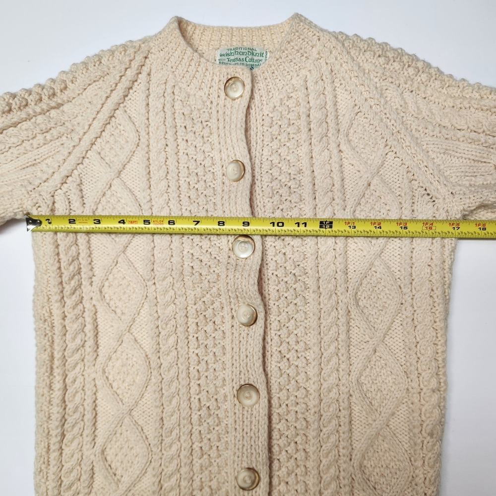 Vintage 1990s Irish Aran Wool Cardigan Teresa's Cottage Donegal Small Cable Knit - Picture 5 of 8